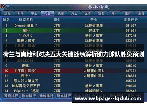 荷兰与奥地利对决五大关键战绩解析助力球队胜负预测